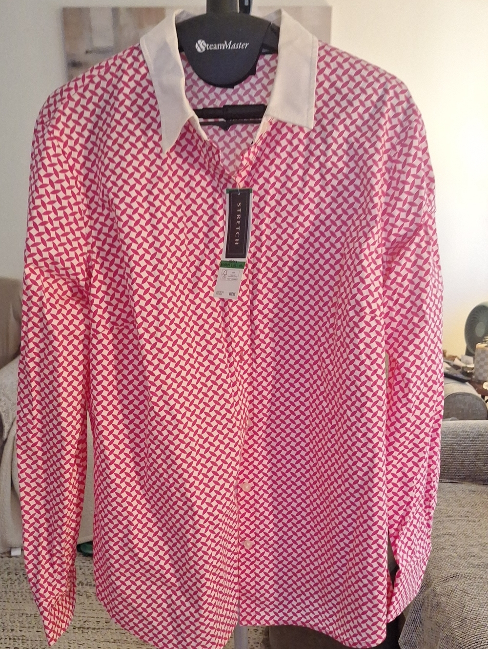 NWT Jones New York Pink Geometric Button-Down Shirt with White Collar